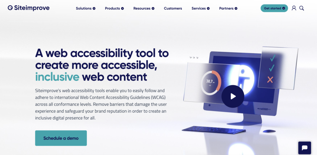 Siteimprove homepage describing its web accessibility tool for creating more accessible, inclusive web content